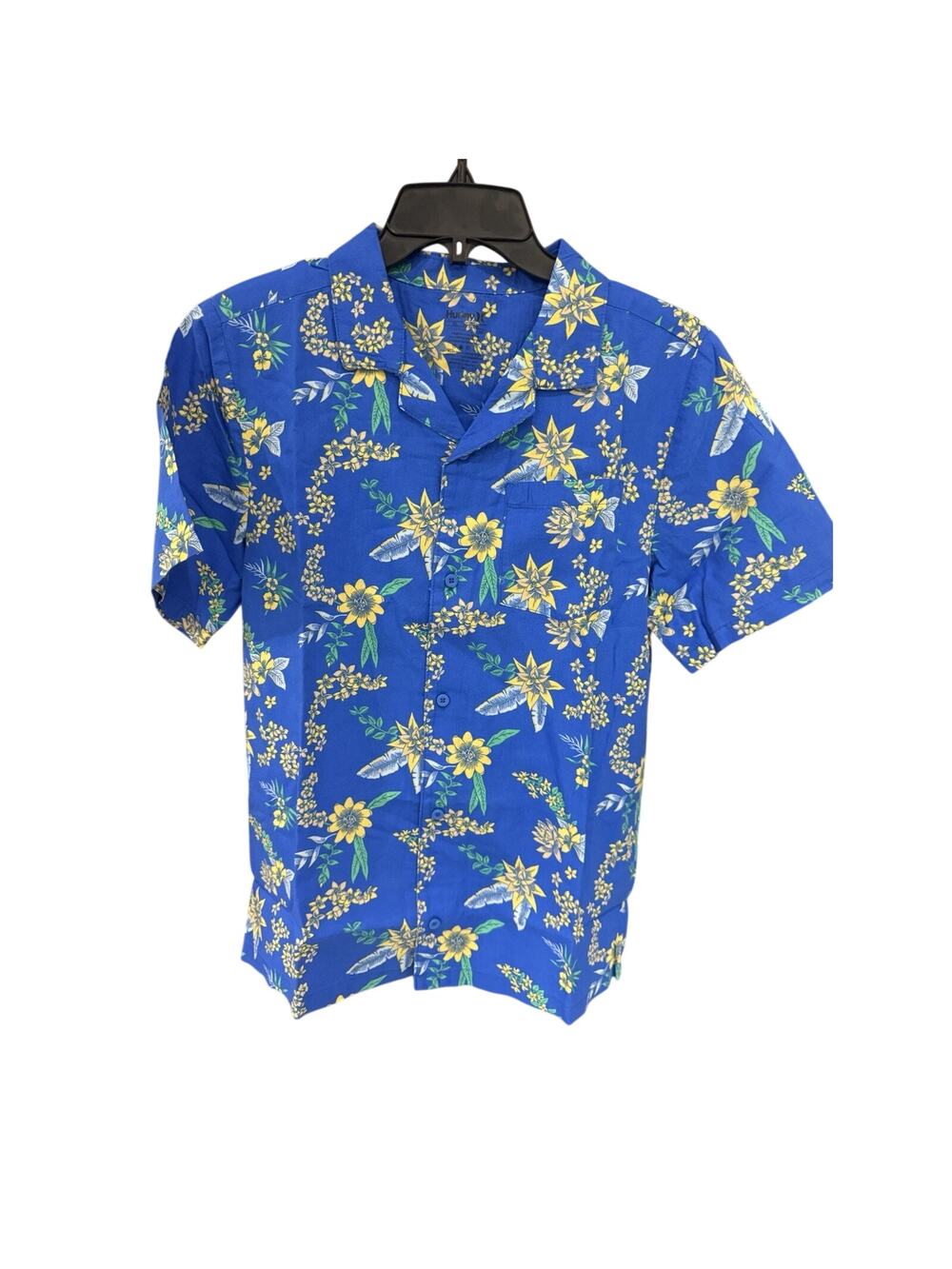 Hurley Boys Hawaiian Santiago Blue Button Down Shirt XL Aloha NWT